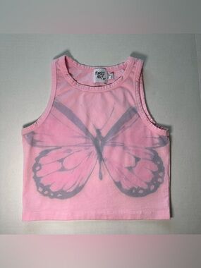 Princess Polly Pink Fitted Y2K Style Butterfly Tank Top Pink Fairycore Cropped